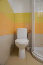 koupelna se sprchovým koutem, umyvadlem a WC