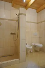 koupelna se sprchovým koutem, 2 umyvadly, WC, bidetem a infrasaunou pro 2 osoby